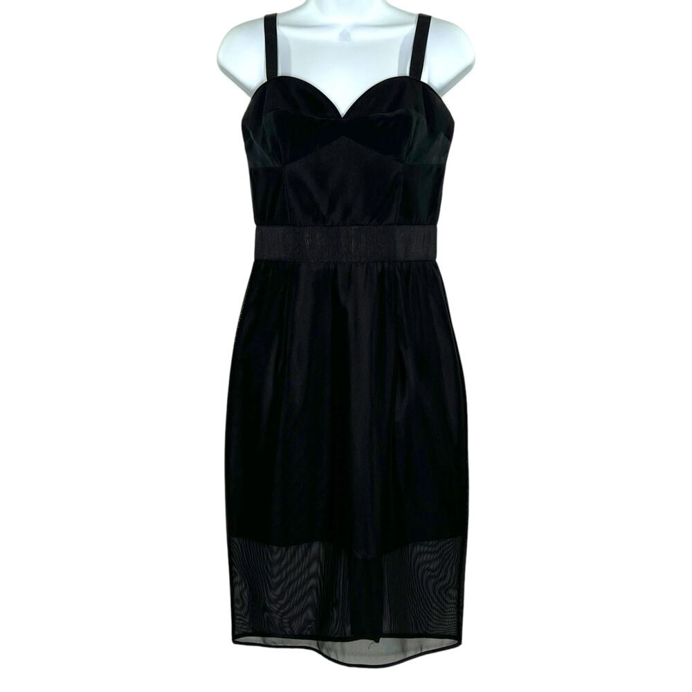 MILLY 4 Womens Black Mesh Corset Midi Dress Cocktail Dress Little Black Dress